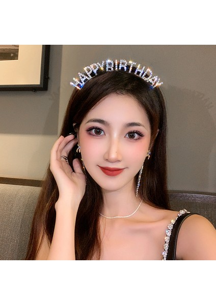 HH1488-1 Parlak Rhinestone Ingilizce Harfler Mutlu Doğum Günü Kafa Bandı Kadınlar Için Çinko Alaşım Malzeme Parti Takı Popüler Saç Aksesuarı (Yurt Dışından) fiyatları