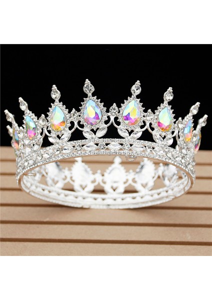 Gümüş Ab Renkleri Kristal Vintage Kraliyet Kraliçe Kral Tiaras ve Taçlar Erkek/kadın Pageant Balo Diadem Saç Süsler Düğün Saç Takı Aksesuarları (Yurt Dışından)