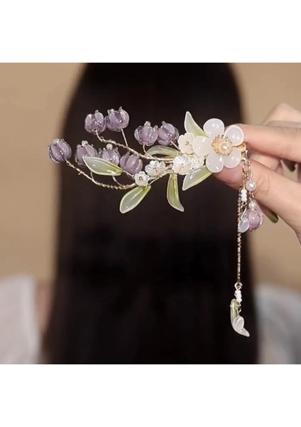 O Mor Güzel Çiçek Saç Klipleri Vintage Kelebek Tokalar Kolye Saç Tokaları Kadınlar Için Çin Tarzı Saç Takı Aksesuarları (Yurt Dışından) modelleri