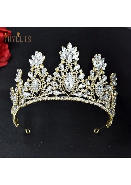 A121-GOLD A268 Lüks Prenses Taç Pageant Diadem Gelin Saç Takı Düğün Başlığı Kraliçe Headdress Altın Kadın Tiara Kafa Bandı (Yurt Dışından)