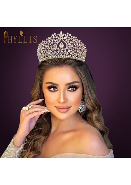 A121-GOLD A268 Lüks Prenses Taç Pageant Diadem Gelin Saç Takı Düğün Başlığı Kraliçe Headdress Altın Kadın Tiara Kafa Bandı (Yurt Dışından) fiyatları