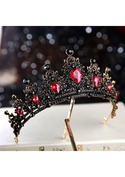 Stil F Kırmızı Barok Retro Siyah Lüks Gelin Kristal Tiaras Taçlar Prenses Kraliçe Pageant Balo Taklidi Peçe Tiara Düğün Saç Aksesuarı (Yurt Dışından)
