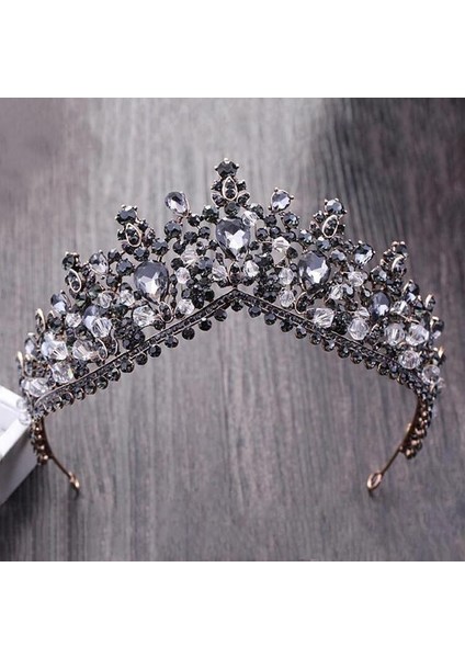 H001 Siyah Kmvexo Avrupa Yeşil Kristal Tiaras Vintage Siyah Rhinestone Pageant Taç Barok Gelin Düğün Saç Takı Aksesuarları Hediye (Yurt Dışından)