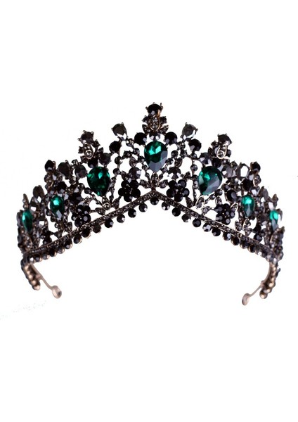 H001 Siyah Kmvexo Avrupa Yeşil Kristal Tiaras Vintage Siyah Rhinestone Pageant Taç Barok Gelin Düğün Saç Takı Aksesuarları Hediye (Yurt Dışından) modelleri