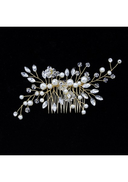 01 Altın Kristal Gelin Kadınlar Için Gelin Düğün Saç Aksesuarları Inci Çiçek Kafa Bandı El Yapımı Hairband Boncuk Saç Tarak Dekorasyon (Yurt Dışından)