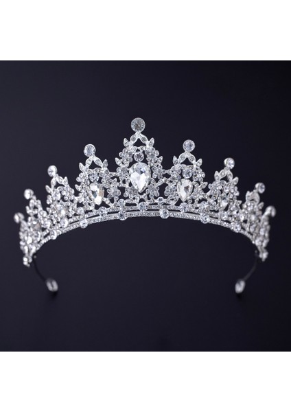 Stil T Gümüş Renk Taçlar ve Tiaras Saç Aksesuarları Kadınlar Için Düğün Aksesuarları Taç Gelin Kristal Rhinestone Diadema Tiara (Yurt Dışından)