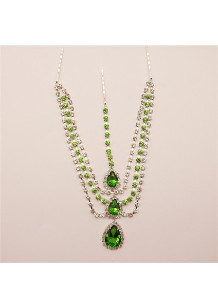 Gümüş Yeşil Boho Rhinestone Alın Bandı Saç Aksesuarları Kadınlar Için Saç Tokası Saç Süsü Tiara Frontlet Hint Bohemia Saç Takı (Yurt Dışından)