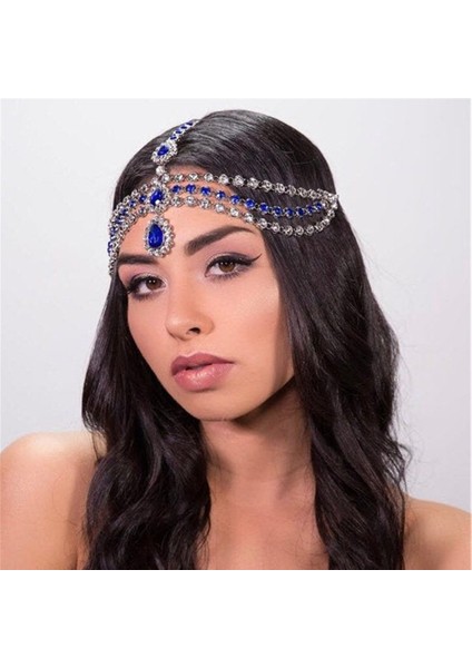 Gümüş Yeşil Boho Rhinestone Alın Bandı Saç Aksesuarları Kadınlar Için Saç Tokası Saç Süsü Tiara Frontlet Hint Bohemia Saç Takı (Yurt Dışından)