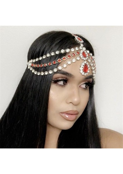 Gümüş Yeşil Boho Rhinestone Alın Bandı Saç Aksesuarları Kadınlar Için Saç Tokası Saç Süsü Tiara Frontlet Hint Bohemia Saç Takı (Yurt Dışından)