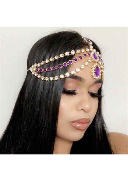 Gümüş Yeşil Boho Rhinestone Alın Bandı Saç Aksesuarları Kadınlar Için Saç Tokası Saç Süsü Tiara Frontlet Hint Bohemia Saç Takı (Yurt Dışından)