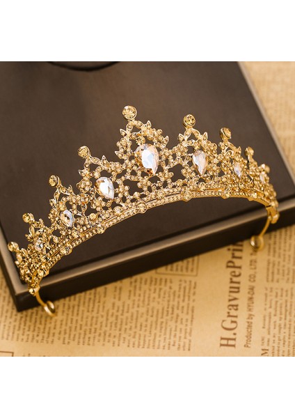 Altın Rengi Trendy Kadın Kristal Taçlar Tiara Düğün Saç Aksesuarları Taç Gelin Tiaras ve Taçlar Saç Takı Düğün Saç Süsler (Yurt Dışından)
