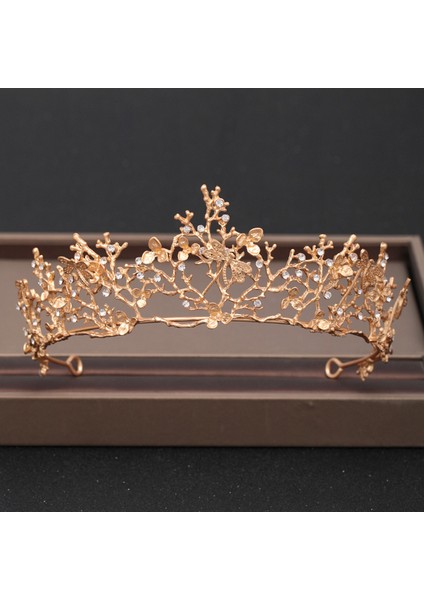 Altın Düğün Taç Saç Takı Gelin Başlığı Kadın Barok Rhinestones Kristal Tiaras Gelin Parti Taçlar Düğün Saç Aksesuarları (Yurt Dışından)