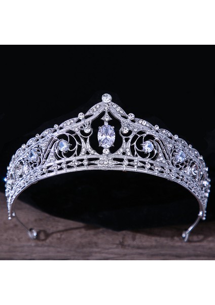 Stil Mn Gümüş Renk Gümüş Renk Kristal Taçlar ve Çelenkler Barok Vintage Taç Tiara Kadınlar Için Gelin Pageant Balo Diadem Düğün Saç Aksesuarları (Yurt Dışından)