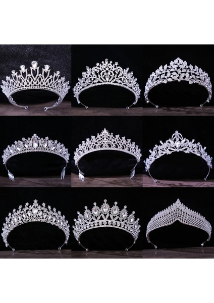 Stil Mn Gümüş Renk Gümüş Renk Kristal Taçlar ve Çelenkler Barok Vintage Taç Tiara Kadınlar Için Gelin Pageant Balo Diadem Düğün Saç Aksesuarları (Yurt Dışından) fiyatları