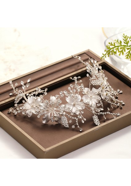 Gümüş Düğün Bandı Gümüş Renk Kristal Tiara El Yapımı Gelin Headdress Çiçek Yaprak Saç Takı Kafa Bandı Gelin Saç Aksesuarları (Yurt Dışından) fiyatları