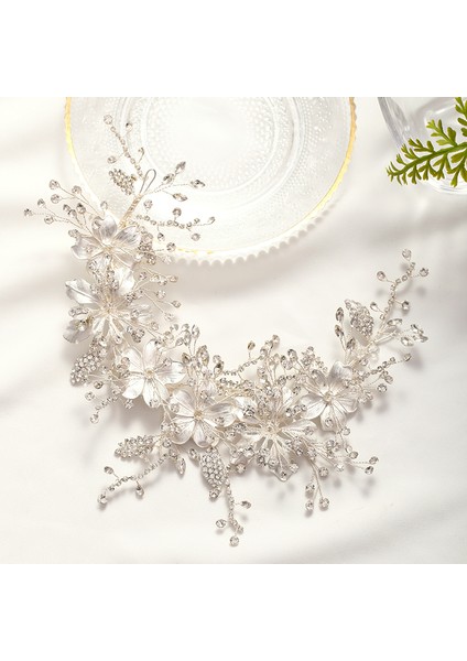 Gümüş Düğün Bandı Gümüş Renk Kristal Tiara El Yapımı Gelin Headdress Çiçek Yaprak Saç Takı Kafa Bandı Gelin Saç Aksesuarları (Yurt Dışından) modelleri