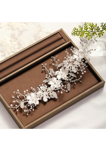 Gümüş Düğün Bandı Gümüş Renk Kristal Tiara El Yapımı Gelin Headdress Çiçek Yaprak Saç Takı Kafa Bandı Gelin Saç Aksesuarları (Yurt Dışından) fırsatları