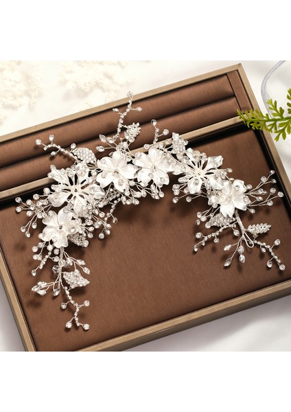Gümüş Düğün Bandı Gümüş Renk Kristal Tiara El Yapımı Gelin Headdress Çiçek Yaprak Saç Takı Kafa Bandı Gelin Saç Aksesuarları (Yurt Dışından) indirimleri