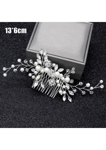 Gümüş Tiaras Pin Kristal Inci Gelin Tiaras Hairbands Tokalar Nedime Diamante Saç Vine Aksesuarları Düğün Takı 35 cm Şapkalar (Yurt Dışından)