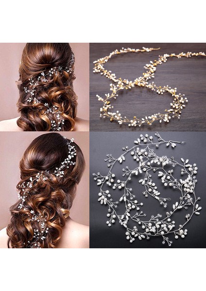 Gümüş Tiaras Pin Kristal Inci Gelin Tiaras Hairbands Tokalar Nedime Diamante Saç Vine Aksesuarları Düğün Takı 35 cm Şapkalar (Yurt Dışından) modelleri