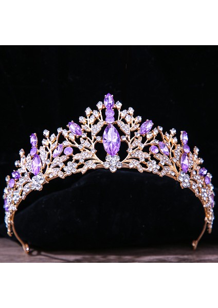 Altın Mor Dıezı Barok Vintage Prenses Kraliçe Gelin Taç Şapkalar Kristal Tiara Kadınlar Için Düğün Taç Saç Elbise Aksesuarları Takı (Yurt Dışından)