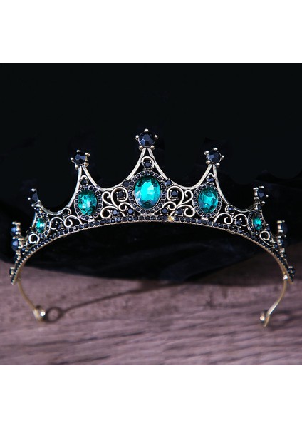Siyah Yeşil Dıezı Barok Vintage Prenses Kraliçe Gelin Taç Şapkalar Kristal Tiara Kadınlar Için Düğün Taç Saç Elbise Aksesuarları Takı (Yurt Dışından)