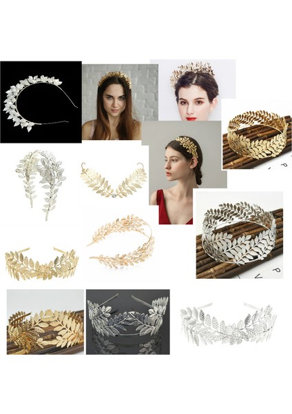 0557GÜMÜŞ Barok Altın Renk Yaprak Bandı Başlığı Taç Tiara Headdress Roma Tanrıçası Yunan Kafa Takı Gelin Düğün Saç Aksesuarları (Yurt Dışından) fiyatları