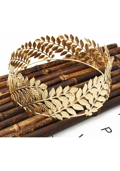 0557GÜMÜŞ Barok Altın Renk Yaprak Bandı Başlığı Taç Tiara Headdress Roma Tanrıçası Yunan Kafa Takı Gelin Düğün Saç Aksesuarları (Yurt Dışından) fırsatları