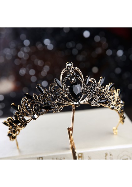 Stil N Siyah Barok Retro Siyah Lüks Gelin Kristal Tiaras Taçlar Prenses Kraliçe Pageant Balo Taklidi Peçe Tiara Düğün Saç Aksesuarı (Yurt Dışından) fırsatları