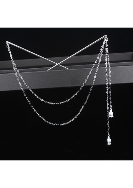 Stil 10 Çift Zincir Saç Çatal Inci Püskül Saç Tokası Nunchaku Firkete Çin Tarzı Retro Saç Aksesuarları Hanfu Tiaras Süsler (Yurt Dışından)