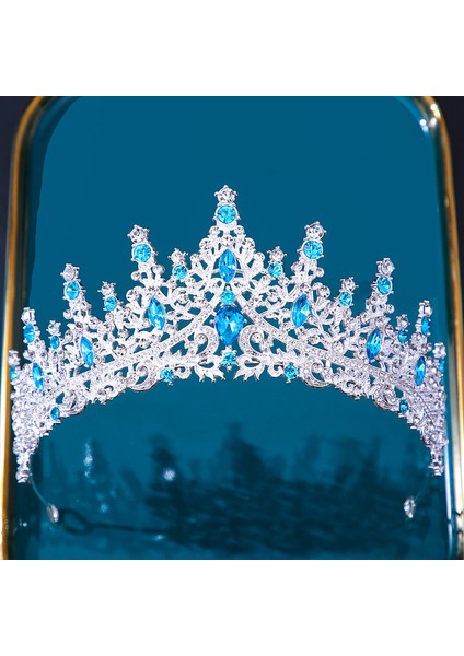 Gümüş Gök Mavisi Dıezı Gelin Taç Yeni Avrupa Şapkalar Tarzı Kristal Saç Elbise Aksesuarları Tiara Kadınlar Düğün Taklidi Taç Saç Takı (Yurt Dışından)