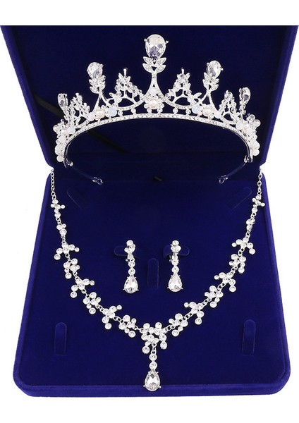 Resim Olarak Moda Zirkon Gelin Takı Setleri Düğün Taç Kolye Küpe Pin Inci Kristal Tiara ve Taçlar Saç Süsler Kadın (Yurt Dışından)