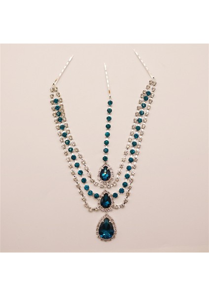 Gümüş Mavi Boho Rhinestone Alın Bandı Saç Aksesuarları Kadınlar Için Saç Tokası Saç Süsü Tiara Frontlet Hint Bohemia Saç Takı (Yurt Dışından)