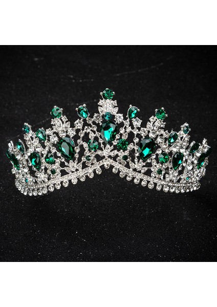 H001 Gümüş Yeşil Kmvexo Avrupa Yeşil Kristal Tiaras Vintage Siyah Rhinestone Pageant Taç Barok Gelin Düğün Saç Takı Aksesuarları Hediye (Yurt Dışından)