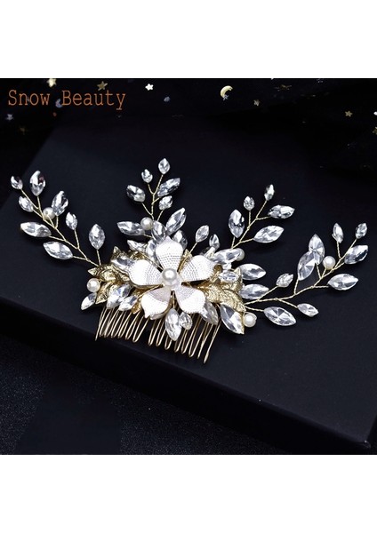 A510-GOLD A83 Alaşım Yapraklar Altın Gelin Tarak Düğün Saç Aksesuarları Inci Düğün Başlığı Kristal Rhinestones Saç Klipler Kadın Taç (Yurt Dışından)