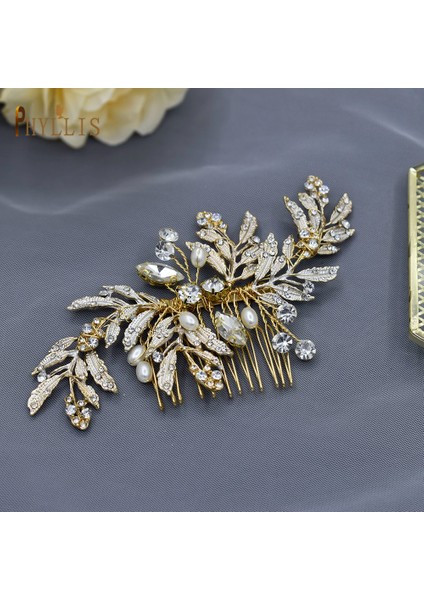 A510-GOLD A83 Alaşım Yapraklar Altın Gelin Tarak Düğün Saç Aksesuarları Inci Düğün Başlığı Kristal Rhinestones Saç Klipler Kadın Taç (Yurt Dışından) fırsatları