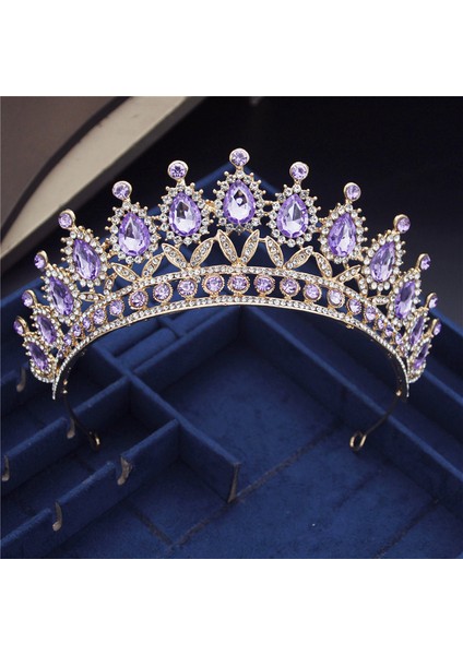Kraliyet Mor Muhteşem Pembe Kristal Bantlar Kraliçe Tiaras ve Taçlar Gelin Hairband Kızlar Balo Parti Düğün Saç Takı Aksesuarları (Yurt Dışından)