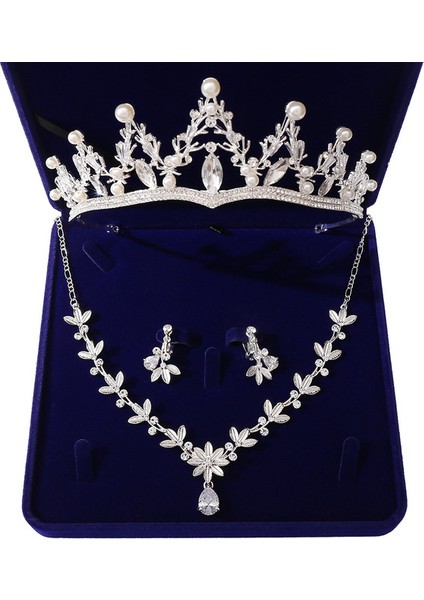 Resim Olarak Moda Zirkon Gelin Takı Setleri Düğün Taç Kolye Küpe Pin Inci Kristal Tiara ve Taçlar Saç Süsler Kadın (Yurt Dışından)