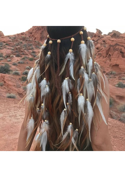 YLHJ718G Hint Beyaz Tüy Bandı Headdress Saç Halat Şapkalar Tribal Hippi El Yapımı Saç Aksesuarları Kadınlar Için (Yurt Dışından) modelleri