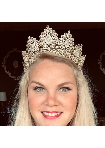 Altın Büyük Barok Kristal Tiaras Düğün Taç Gelinler Için Kadın Saç Aksesuarları Başlıklar Prenses Pageant Couronne Mariage Forseven (Yurt Dışından) modelleri