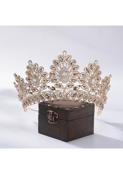 Altın Büyük Barok Kristal Tiaras Düğün Taç Gelinler Için Kadın Saç Aksesuarları Başlıklar Prenses Pageant Couronne Mariage Forseven (Yurt Dışından) indirimleri