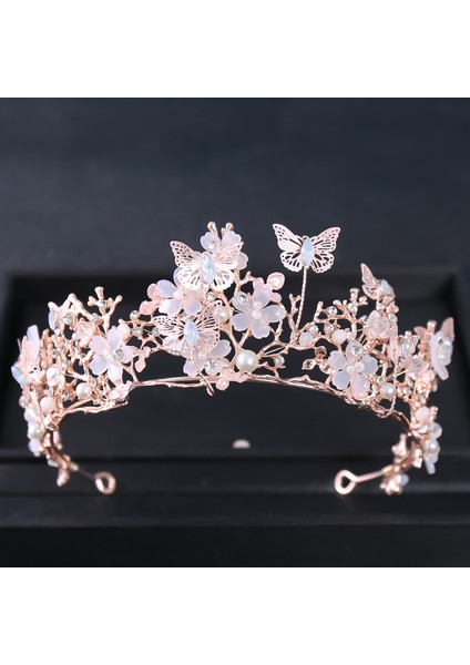 Gül Altın Gül Altın Rengi Kristal Tiaras ve Taçlar Taklidi Balo Prenses Diadem Düğün Gelin Saç Aksesuarları Takı Taç Tiara (Yurt Dışından)