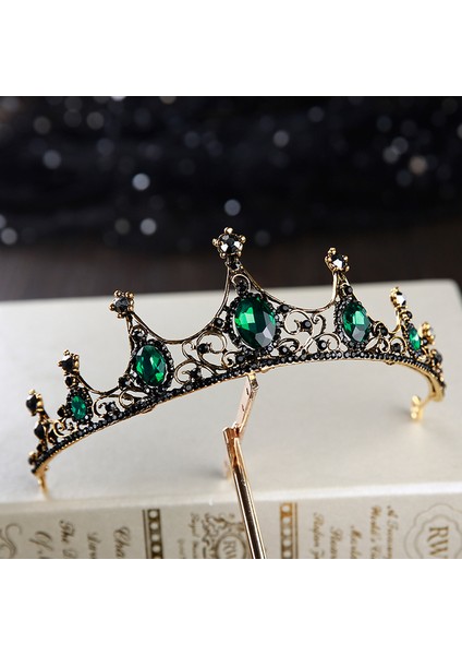 Stil E Yeşil Barok Retro Siyah Lüks Gelin Kristal Tiaras Taçlar Prenses Kraliçe Pageant Balo Taklidi Peçe Tiara Düğün Saç Aksesuarı (Yurt Dışından)