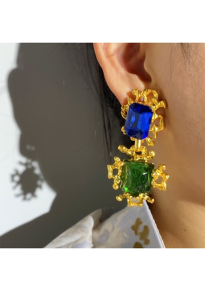 Z 4 cm Vintage Aşk Kalp Metal Geometri Büyük Damla Küpe Renk Rhinestone Reçine Dangle Küpe Kadınlar Takı Için 2022 Yeni Trendy (Yurt Dışından)