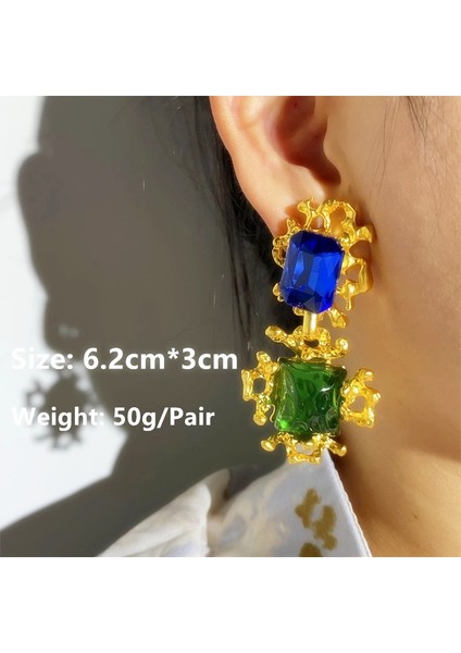 Z 4 cm Vintage Aşk Kalp Metal Geometri Büyük Damla Küpe Renk Rhinestone Reçine Dangle Küpe Kadınlar Takı Için 2022 Yeni Trendy (Yurt Dışından) modelleri