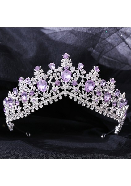 H1084 Mor Kmvexo Vintage Gümüş Renk Mor Rhinestone Tiaras Taçlar Bantlar Gelin Parti Diadem Gelin Düğün Saç Takı Süsler (Yurt Dışından)
