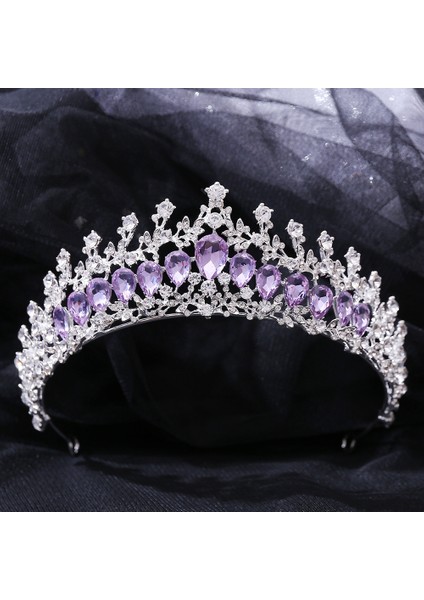 H1084 Mor Kmvexo Vintage Gümüş Renk Mor Rhinestone Tiaras Taçlar Bantlar Gelin Parti Diadem Gelin Düğün Saç Takı Süsler (Yurt Dışından) modelleri