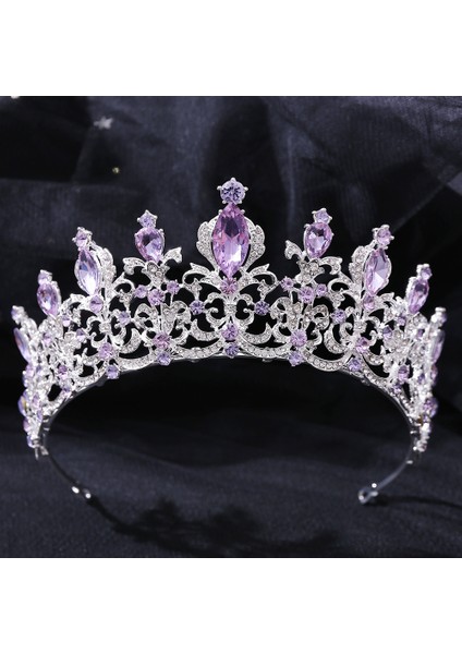 H1084 Mor Kmvexo Vintage Gümüş Renk Mor Rhinestone Tiaras Taçlar Bantlar Gelin Parti Diadem Gelin Düğün Saç Takı Süsler (Yurt Dışından) indirimleri
