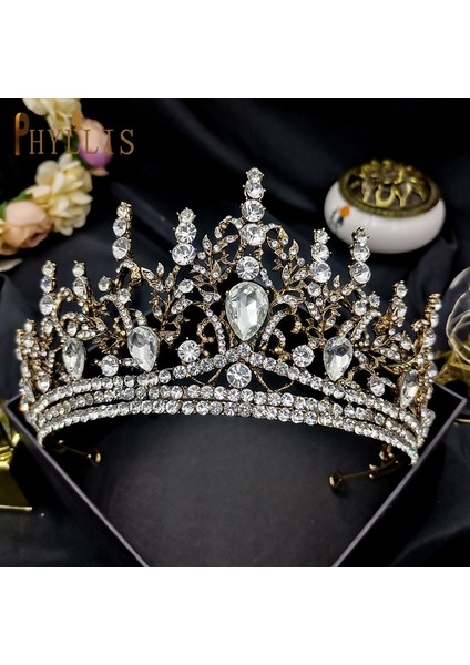 A101-GOLD A195 Lüks Düğün Taç Gelin Tiaras Için Rhinestone Saç Takı Hediyeler Kristal Saç Aksesuarları Kadın Kafa Bandı Gelin Şapkalar (Yurt Dışından)