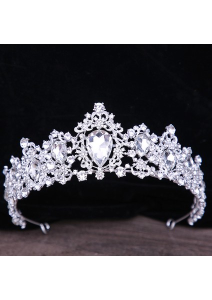Stil G Gümüş Renk Gümüş Renk Kristal Taçlar ve Çelenkler Barok Vintage Taç Tiara Kadınlar Için Gelin Pageant Balo Diadem Düğün Saç Aksesuarları (Yurt Dışından)